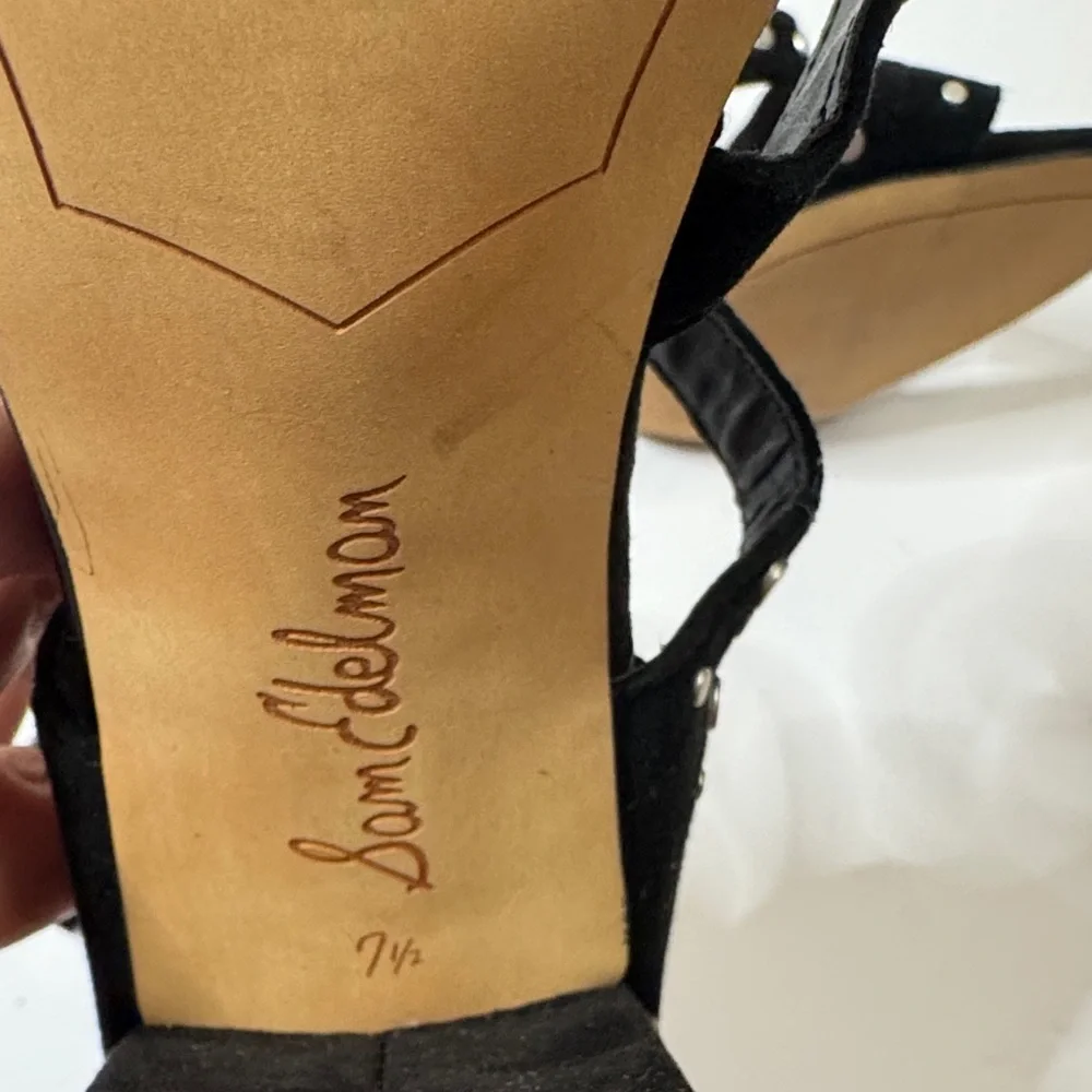 Sam Edelman York Black Suede Studded Heeled Sandal 7.5